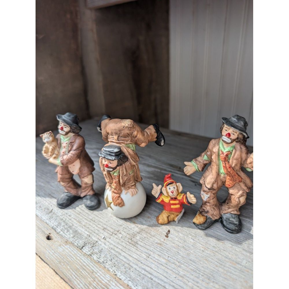 Small Vintage Emmett Kelly Jr‎ Clowns Cat Hobo an Dog Hobo 3" Figurines Set Of 3
